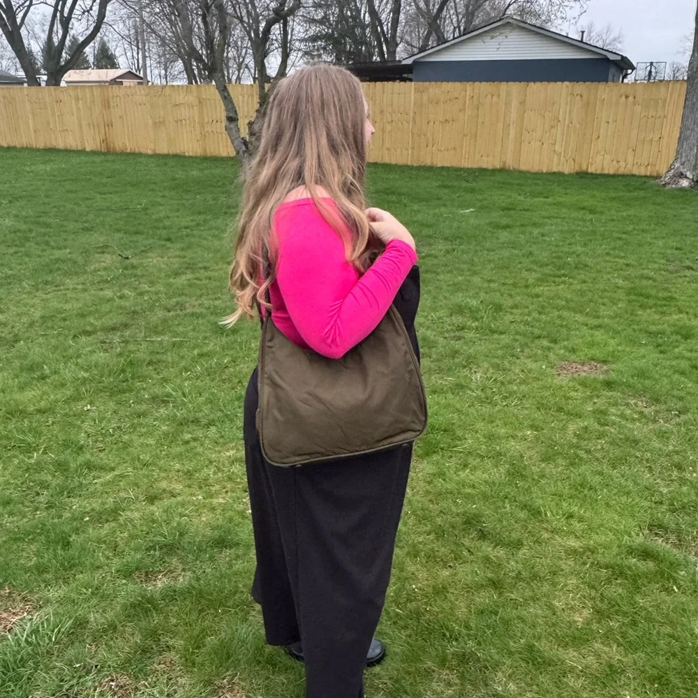 SOLD Prada Olive Green Nylon Shoulder Bag Hobo Style Luxury Fashion - Picture 3 of 16